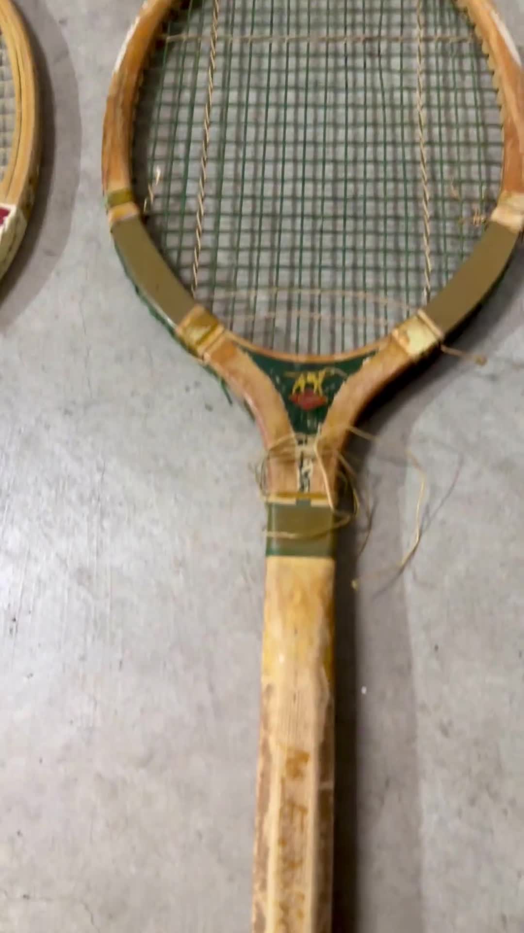 Raquette De Tennis Dunlop Powerwood Bois Vintage + Presse - Adulte