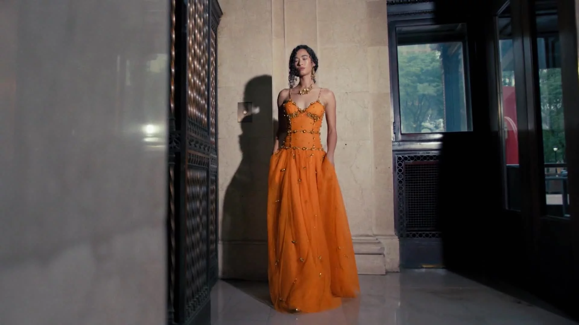 TANGERINE GILDED LEAVES DRESS — CUCCULELLI SHAHEEN