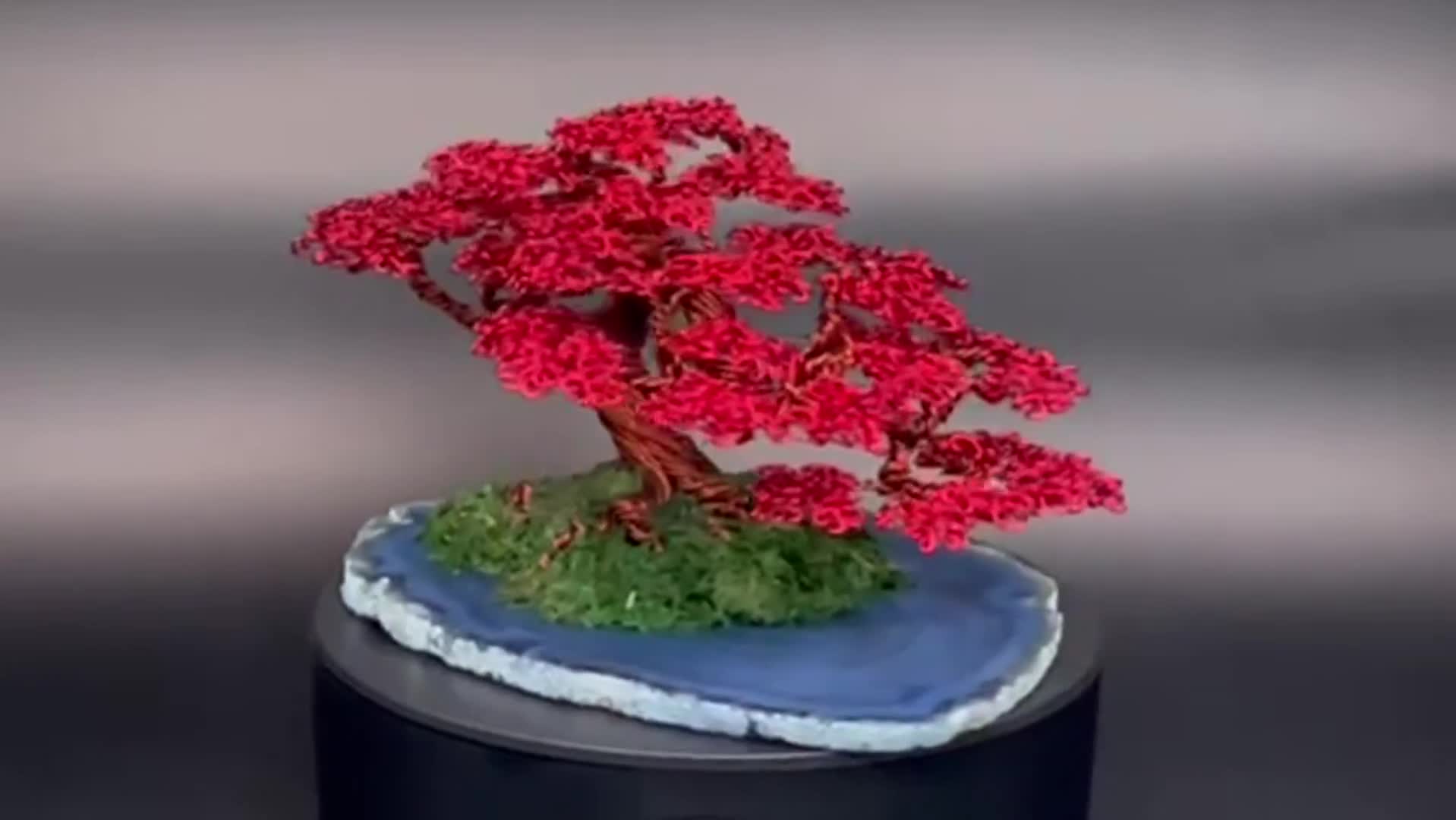 Red Copper Wire Bonsai Tree Sculpture by Ken To  NANOBONSAI