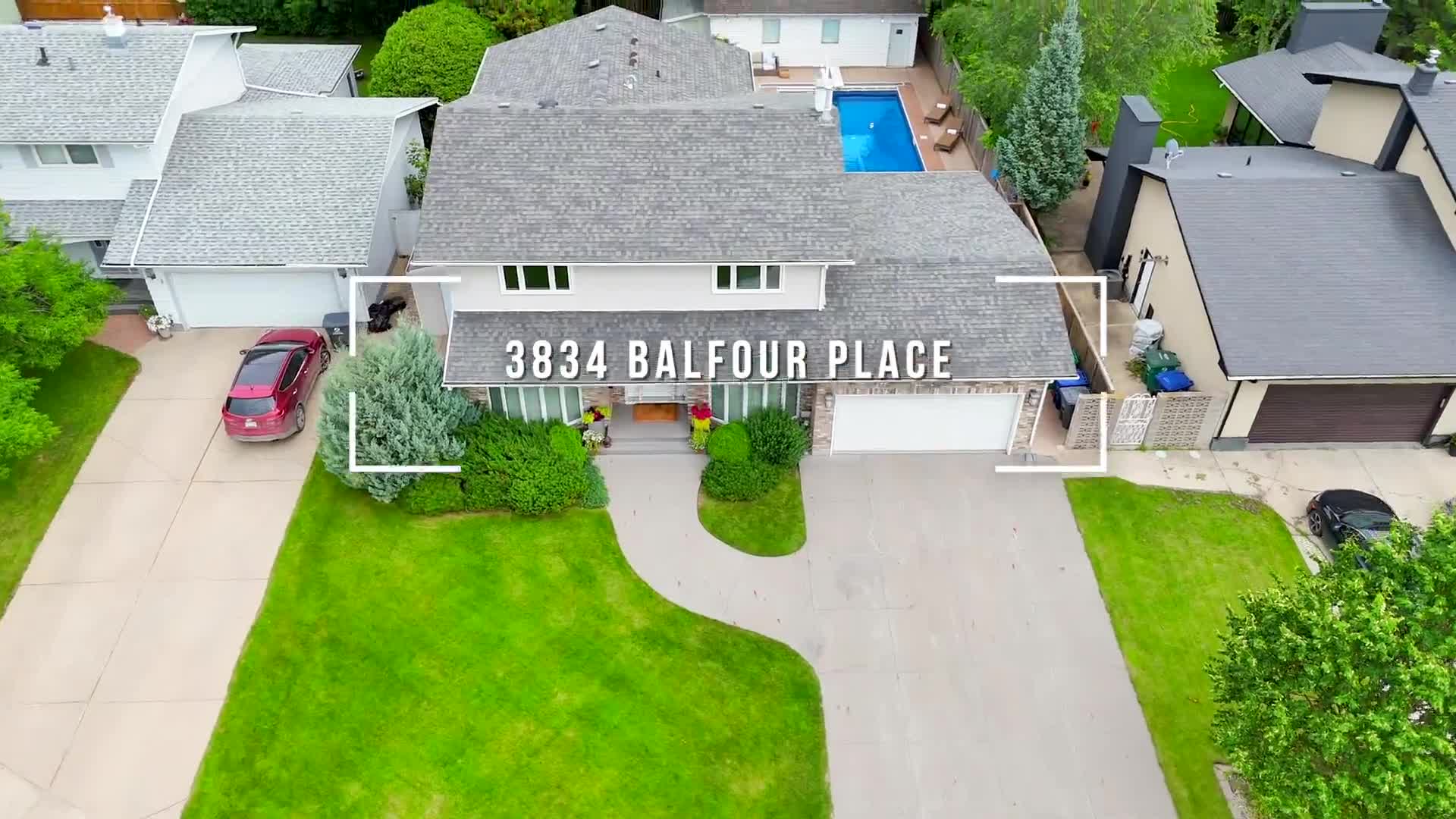 Wide video poster showing a home with a swimming pool