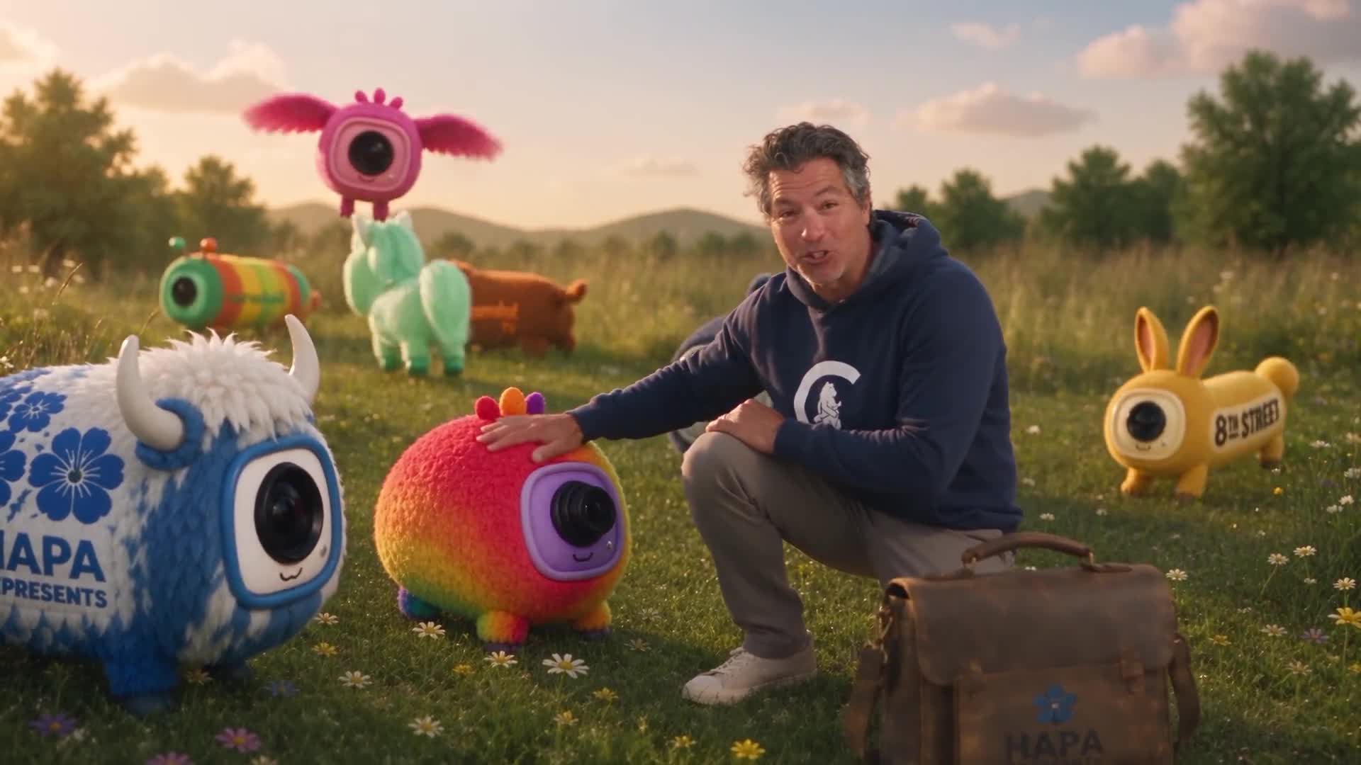 Brandon with the colorful Hapa camera characters
