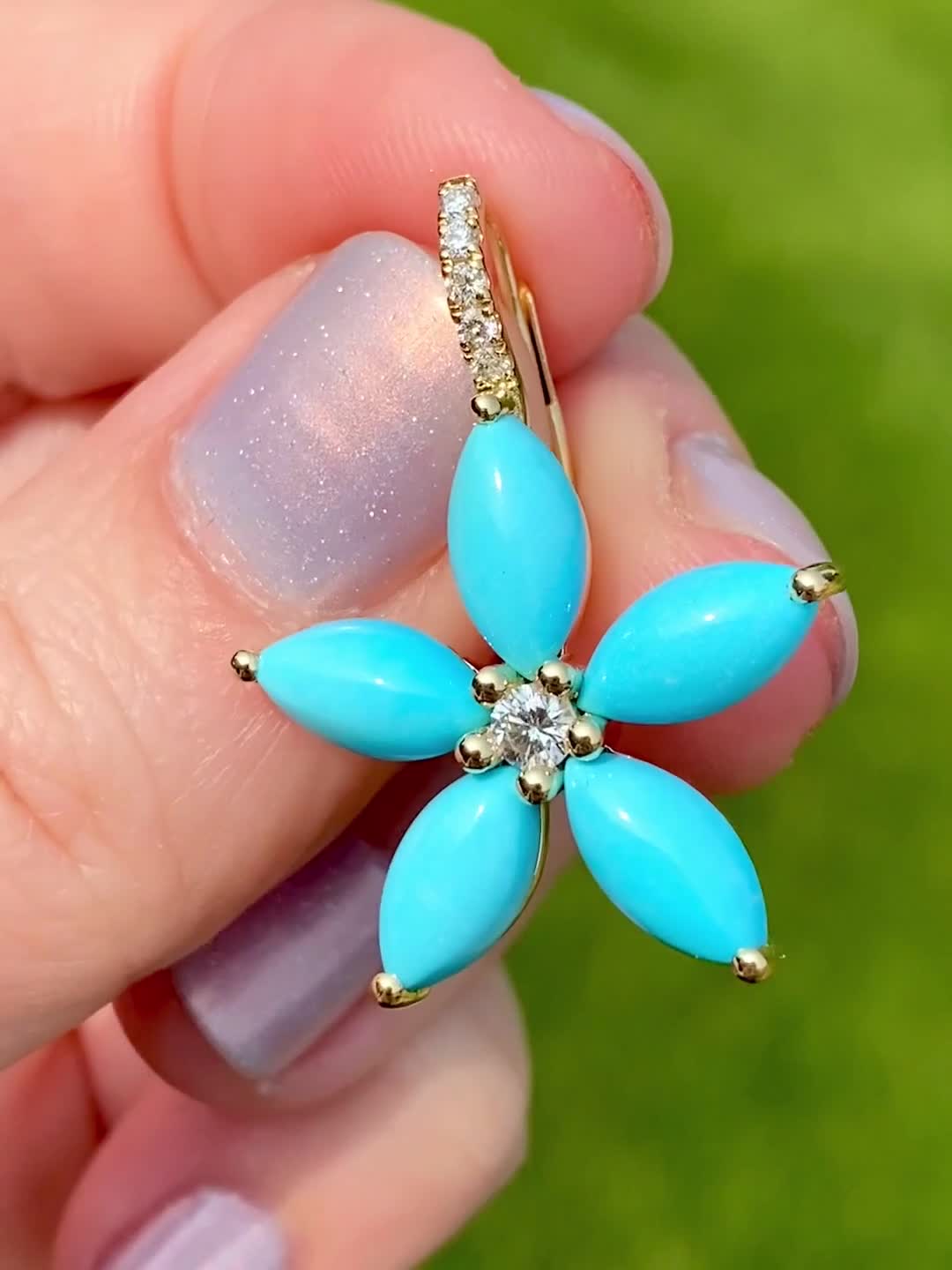 Marquise Floral Drop Earrings with Sleeping Beauty Turquoise
