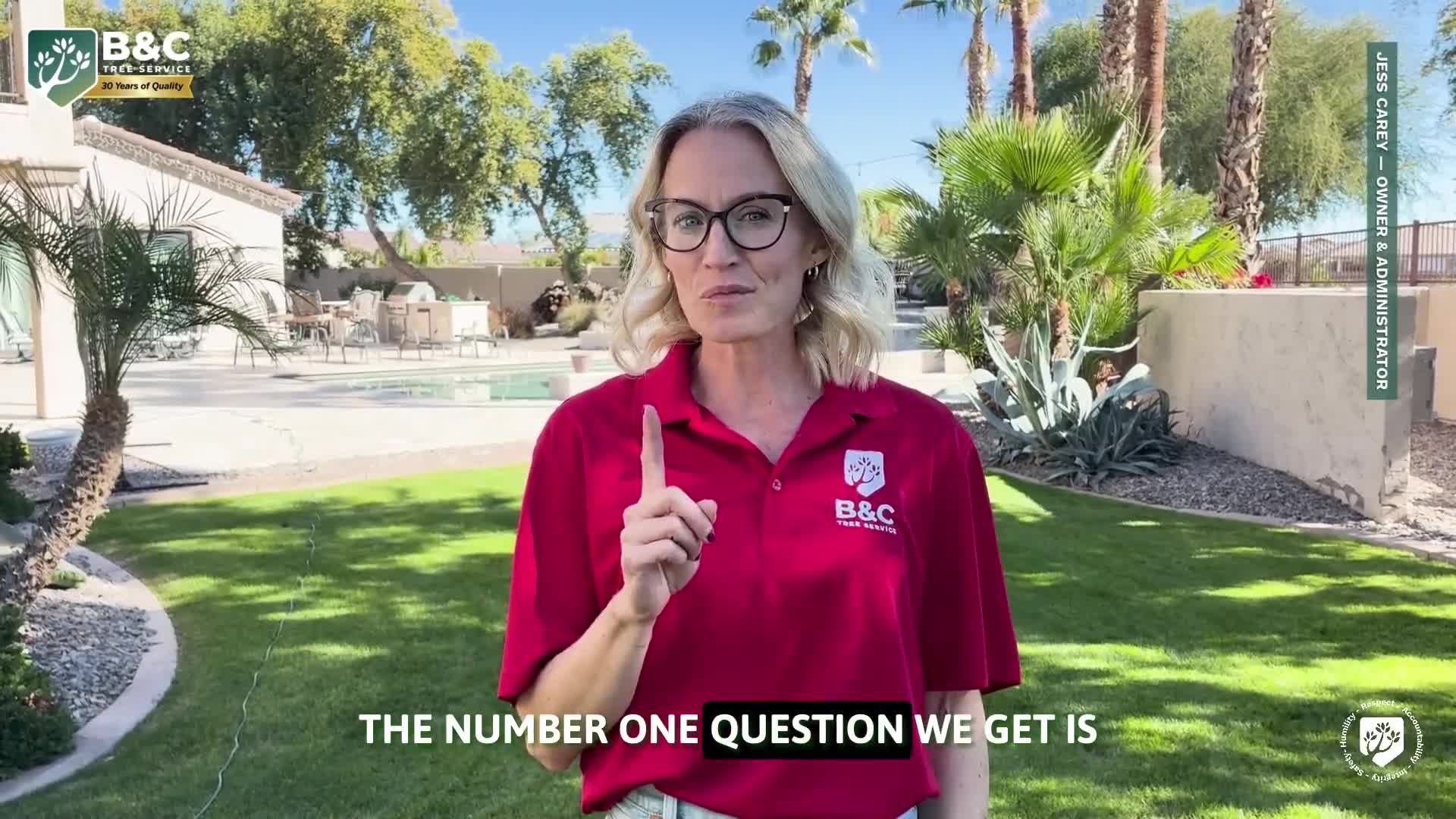 Jess Carey explaining factors that affect tree-removal pricing