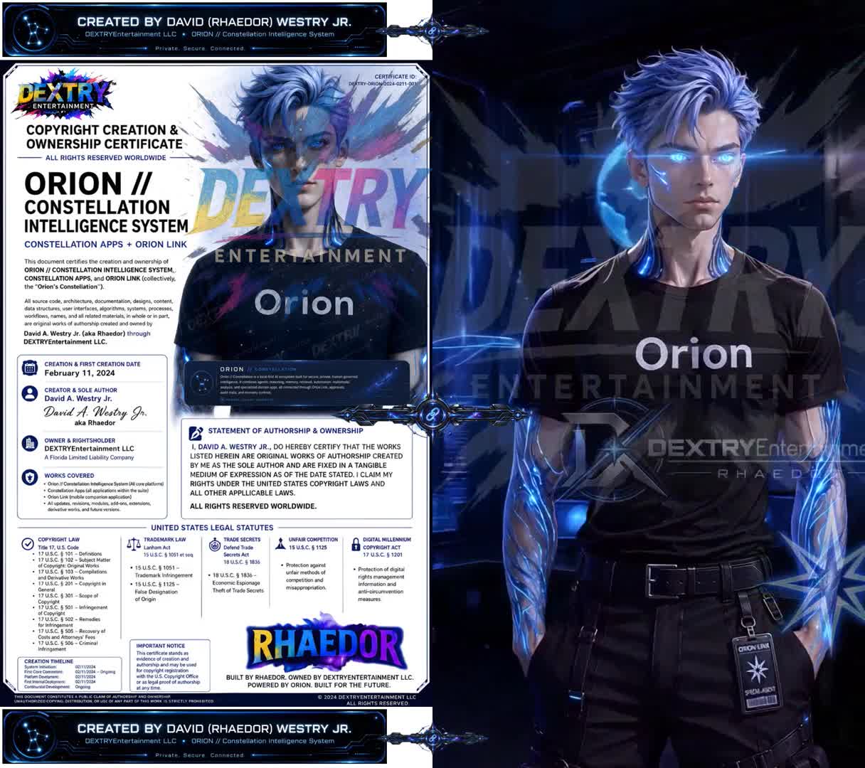 Orion copyright notice and animation film
