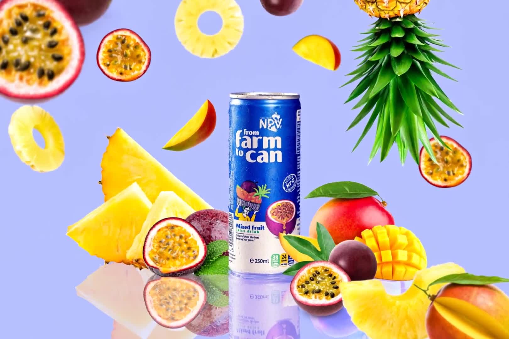 Product video of a canned drink with tropical fruit for a beverage brand