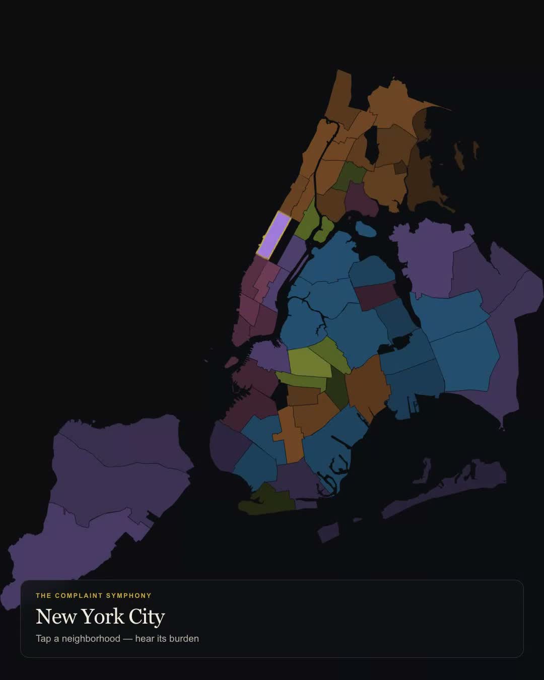 New York City neighborhood map from The Sounds of a City in Distress